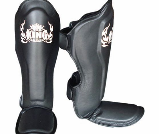 Top King Muay Thai Boxing Shin Guards Shin Pads Protector ``Pro`` TKSGP(GL)-BK Black Size S-M-L (Large)