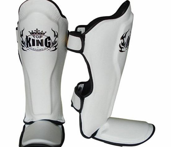 Top King Muay Thai Boxing Shin Guards Shin Pads Protector ``Pro`` TKSGP(GL)-WH White Size S-M-L (Medium)