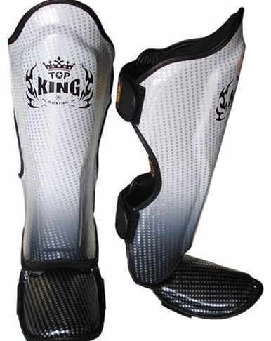 Top King Muay Thai Boxing Shin Guards Shin Pads Protector Super Star TKSGSS-01-SV Silver Size S-M-L (Medium)