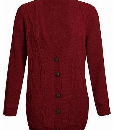 Topnotch NEW WOMENS BUTTON UP BOYFRIEND CARDIGAN TOP GRANDAD CHUNKY ARAN CABLE KNITTED LADIES CARDI JUMPER