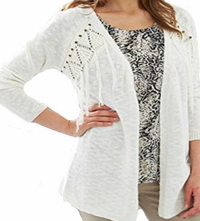 TopsandDresses Cardigans for Women - Ladies Ivory Fringed Studded Cardigan Plus UK size 36 eu 62