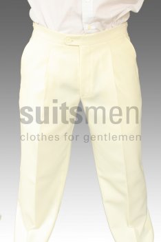 Mens Single Pleat Cream Trousers