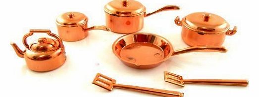 Town Square Miniatures Dolls House Miniature Kitchen Accessory Plastic Copper 7 Piece Saucepan Pan Set