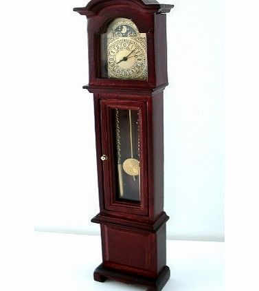 Town Square Miniatures Dolls House Miniature Working Quartz Mahogany Grandfather Clock