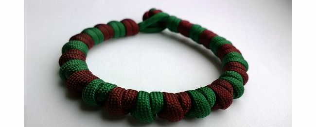 Tradewinds 8`` Burgundy/Racing Green Paracord 550 Lunar Bead Survival Bracelet/Wristband. Handmade in Norfolk U.K.