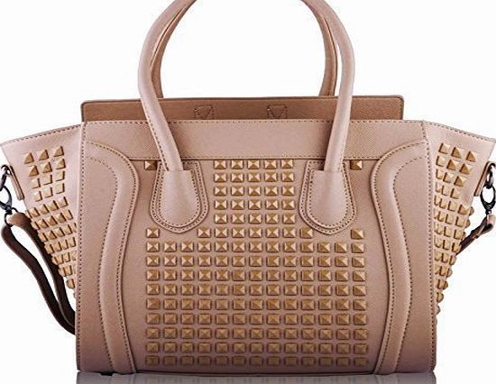 TrendStar Womens Designer Faux Leather Celebrity Style Studded Smile Tote Handbags Shoulder Bags (Black Smile Studded)