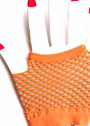 TrendyFashion GIRLS DELUXE LONG amp; SHORT FISHNET FINGERLESS GLOVES FANCY DRESS ACCESSORIES (SHORT, ORANGE)