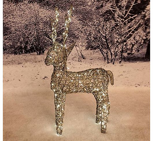 Triflora Tri Flora - 80cm Outdoor PVC Rattan Grey Christmas Reindeer Figure - Battery Operated