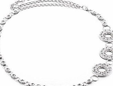 Trimming Shop 112cm Adjustable Fashion Waist Belts for Ladies - Silver Diamond Rhinestone Design 644 - Stylish Clasp Buckle for Women - Great Accessory for Fashionable Casual and Formal Wear