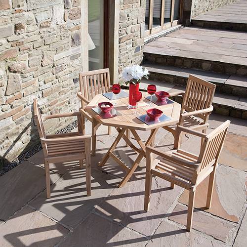 5 Piece Teak Dining Set: Folding OctagonTeak