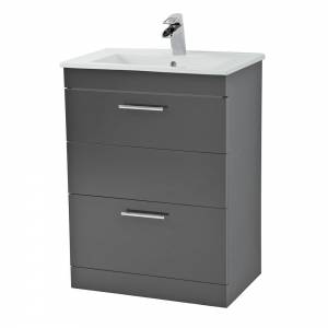 Grey 600mm Floor Mounted 2 Drawer Vanity Unit