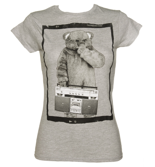 Ladies Grey Boombox Bungle Rainbow T-Shirt