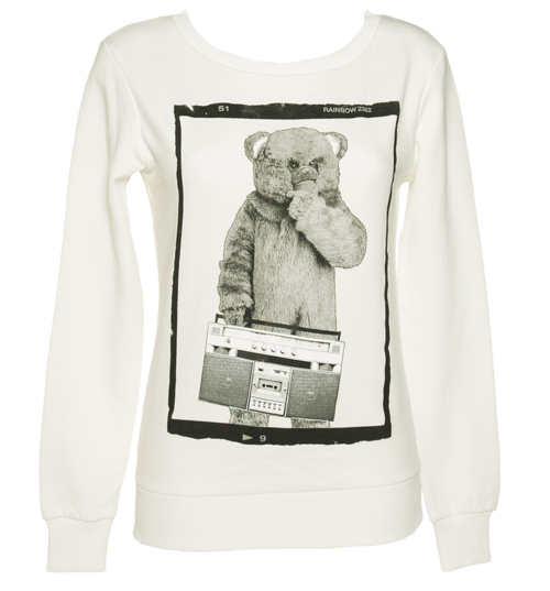 Ladies White Boombox Bungle Rainbow Sweater