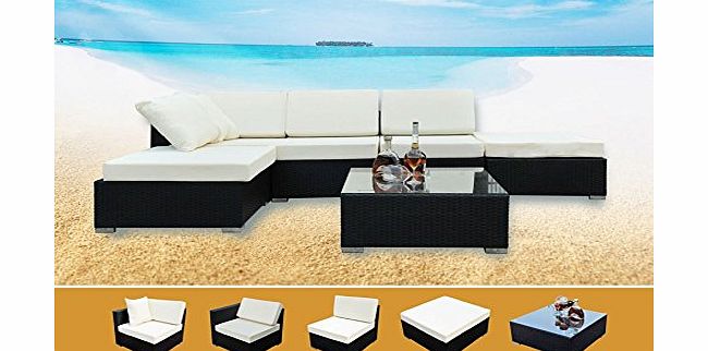 TSGPS Rattan Seating Furniture 17pcs Garden Patio Lounge Aluminum Frame Black