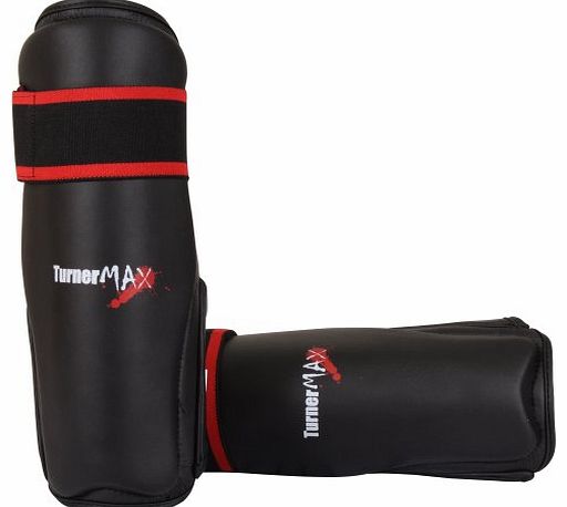 Turner Sports PU Shin pad leg and foot protector Martial Arts Kick Boxing Black Medium