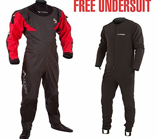 Typhoon *2014 Typhoon Hypercurve B/Z Drysuit with Socks Black/Red 100143   FREE Fleece Sizes - XLarge