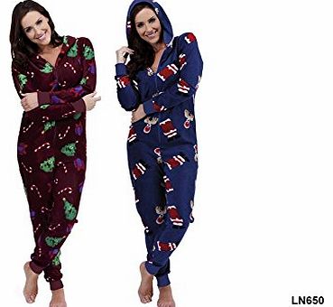 UK Home and Garden Store Ladies Dark Red Small Christmas Xmas Hooded Onesie Sleepsuit