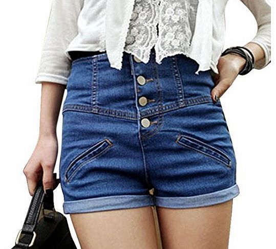 Ukamshop 1PC Womens Girl Denim High Waist Lady Shorts Jeans Pants Vintage Cuffed (M)