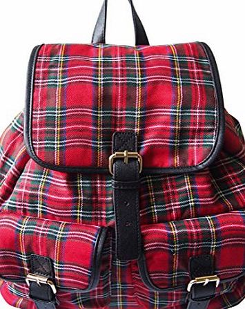 UKFS Collection Anna Smith (By LYDC) Floral Frances Backpack / Aztec Ladies Girls Designer Flower Print Canvas Rucksack (Red Tartan)