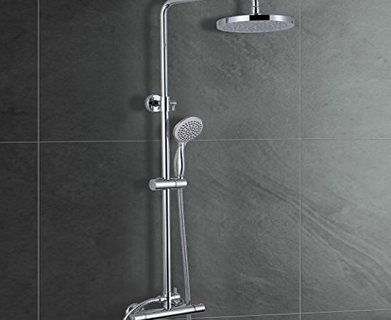 UKtapstores ROUND THERMOSTATIC DUAL CONTROL MODERN RISER SLIDER SHOWER MIXER TAP HANDSET