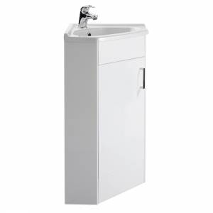 White Gloss Bathroom Corner Vanity Unit