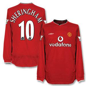 Umbro 00-02 Man Utd Home L/S Shirt   Sheringham 10