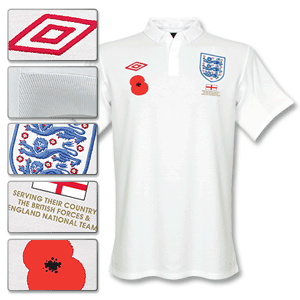 Umbro 09-11 England Home Shirt   Poppy and British Forces Patch (includes andpound;5 donation to British L