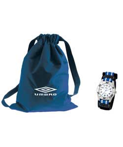 umbro Junior Quartz Analogue Watch and Gymbag Set