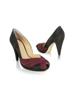 Un Deux Trois Two-tone Plum and Black Suede Platform Pump Shoes