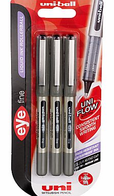 Uni-Ball Rollerball Pens, Black, Pack of 3