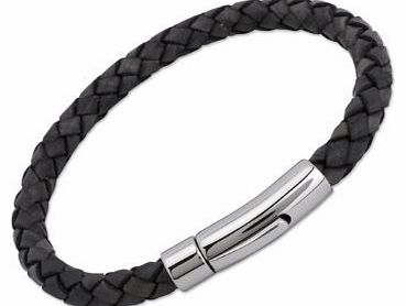 Unique Men 19cm Antique Black/Grey Leather Bracelet with Stainless Steel Clasp