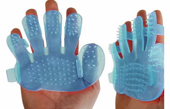 Rubber Silicone Pet Dog Cat Fur Groomer Hand Mitt - Blue