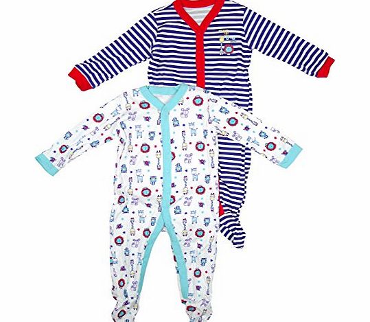 Unknown Baby Boys 2 Pack Giraffe amp; Lion Cotton Romper Sleepsuits sizes Newborn - 24 Months