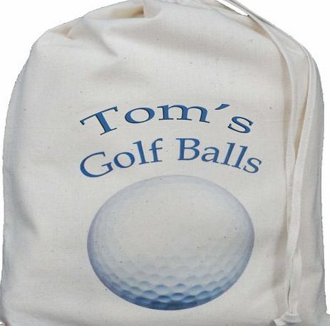 Personalised - Golf Ball Bag - Small Natural Cotton Drawstring Bag - Blue design - SUPPLIED EMPTY