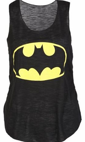 Unknown Womens Ladies Racer Back Superman Batman Logo Print Contrast Stretch Vest Top (S/M-UK8/10, Batman Black)