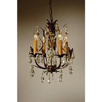 Beautiful floral design chandelier with glass droplets and candle style light bulbs holders. Height 