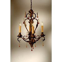 This is a unique chandelier with a very rustic look and feel to it. It is complemented with delicate