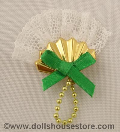 1:12 Scale Miniature Green White Dressed Fan