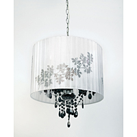 Stylish and elegant ceiling pendant light with floral printing over the white pleated fabric shade w