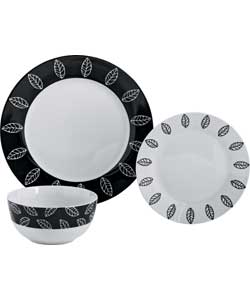 Unbranded 12 Piece Midnight Leaf Porcelain Dinner Set