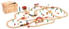 massive wooden train layout in wood box