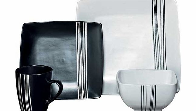 Unbranded 16 Piece Scratch Stoneware Dinner Set - Black