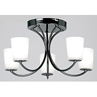 Contemporary and elegant halogen ceiling light in a black chrome finish with opal glass shades. Suit