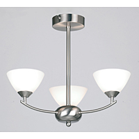 Contemporary and stylish ceiling light in a satin silver finish with opal glass shades. Height - 33.