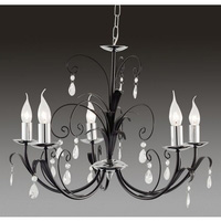 Elegant hanging ceiling fitting in striking black finish complemented with pear drop crystals. Heigh