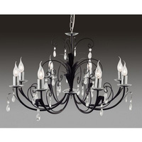 Elegant hanging ceiling fitting in striking black finish complemented with pear drop crystals. Heigh