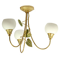 Beautiful and elegant ceiling light in a cream and gold finish with green leaf decoration complete w