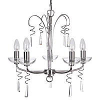 Attractive spiral styled ceiling hanging fitting in a polished chrome finish complete with cut glass