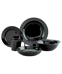 Unbranded 24 Piece Iceberg Black Dinner Set - 2 Free Serving Bowls