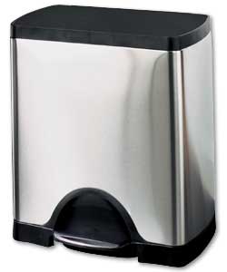 25 Litre Brushed Steel Rectangular Pedal Bin with Black Lid